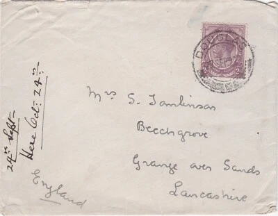 1922 South Africa cover sent from Douglas to Grange-over-Sands, Lancashire Engl - Image 1 of 2