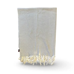 Tommy Hilfiger 100% cotton Gray Herringbone Throw Blanket Beach Fringe 50 x 60 - Picture 1 of 4