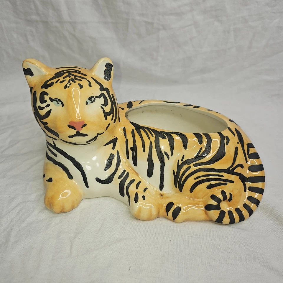 Jarrón Anthropologie Leah Goren Tigre Animal Gres Maceta Gato Jardín  Foto 1 de 4