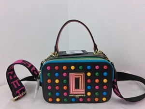 Karl Lagerfeld Paris Simone Umhängetasche Clutch schwarz mit bunten Punkten Neu mit Etikett - Bild 1 von 16