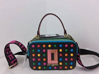Bolso sin asas bandolera Karl Lagerfeld Paris Simone negro con puntos multicolores nuevo con etiquetas Foto 1 de 4