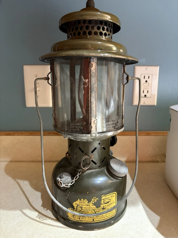 Vintage 1965 Coleman US Military Single Mantle Gasoline Lantern, Quadrant Globe - Image 1 of 4