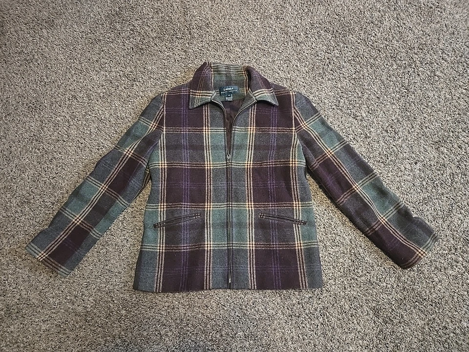 Chaqueta de franela con cremallera de lana Ralph Lauren vintage de los años 90 verde/borgoña para mujer Foto 1 de 4
