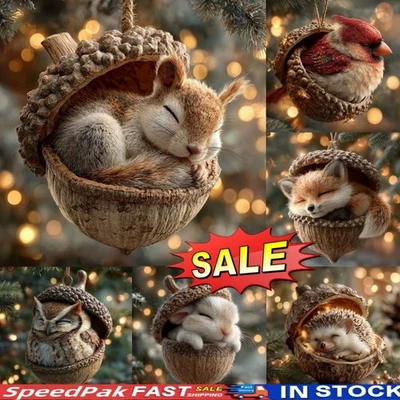 Forest Animal Acorn Ornament-Cozy Forest Christmas Ornament,2D Flat Acrylic Hang - Image 1 of 4