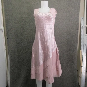 Vestido Komarov Para Mujer Pequeño Rosa Arrugado Plisado Asimétrico Dobladillo en Niveles Hecho en EE. UU. - Imagen 1 de 23