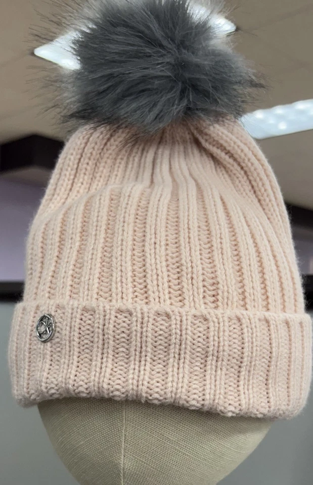 Calvin Klein Pink Beanie Toque Faux Fur Pom Womens One Size Acrylic Blend Lined - Image 1 of 4