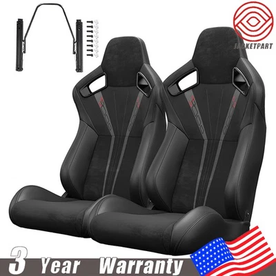 2x Asiento de carreras con canastilla universal puntada gris ajustable reclinable con doble deslizador Foto 1 de 4