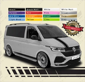 SIDE STRIPES BONNET STICKERS For VW T4 T5 T6 TRANSPORTER SWB DECALS CAMPER VAN - Picture 1 of 17