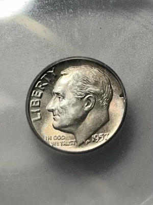 1957 10C Roosevelt Dime MS65 ICG ERROR Defective Planchet - Image 1 of 4