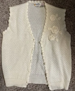 Vintage Sweater Bee By Banff Women’s Ivory Button Front Sweater Vest - Picture 1 of 7