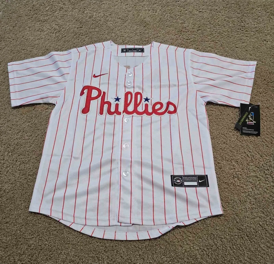 sNWT #3 Philadelphia Phillies Bryce Harper White Pinstripe Jersey Mens Medium - Image 1 of 2