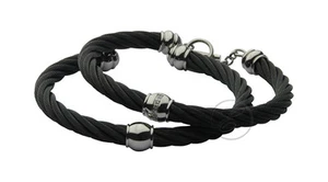 Hombre Mujer Pulsera Negro Cuerda & Acero Con Sin Circonita Cúbica Conmutador - Imagen 1 de 3