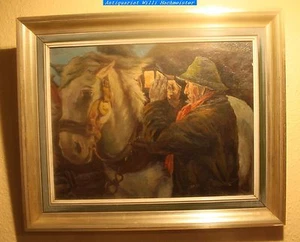 "Night ride" signed F.M.WAWRZIK? Oil/Plate 35.5x46.5cm Frame 47.5x58cm - Picture 1 of 8
