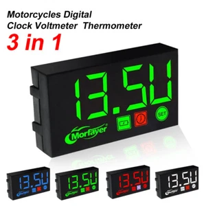 3 in1 Motorcycle Digital Clock Mount LED Voltmeter Thermometer Waterproof Gauge - Picture 1 of 23
