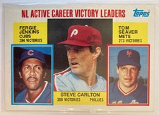 1984 Topps #706 NL Active Career Victory Leaders (Carlton / Seaver / Jenkins)