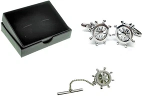 Marineros Náuticos ENVÍOS RUEDA Gemelos Gemelos Novedad Regalo + Tie Tac + Caja - Imagen 1 de 3
