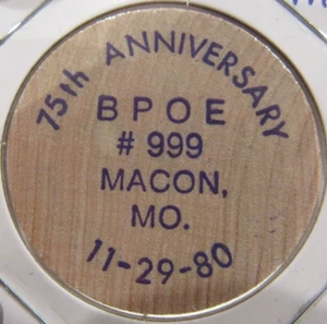 1980 Elks Club Macon, MO madera níquel - token Missouri - Imagen 1 de 2