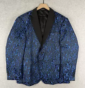Vegas Party Wedding Jacket Mens XL Blue Black Blazer Tuxedo Shiny - Picture 1 of 12
