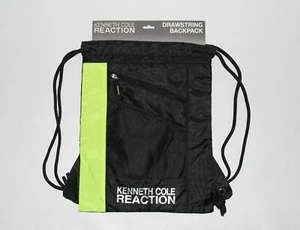 New Kenneth Cole Reaction Men's Black Neon Green Drawstring Backpack - Picture 1 of 3