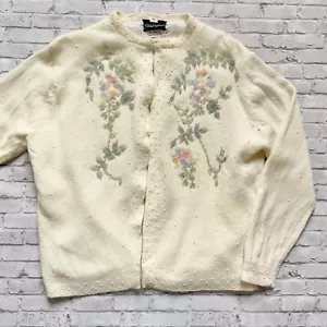 Helen Harper 1950’s Lambs Wool Beaded Cardigan Sweater - Picture 1 of 10