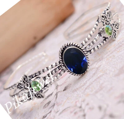 Tansanit & Peridot Schliff Edelstein 925 Sterling Silber Armreif stilvolle Op... - Bild 1 von 4