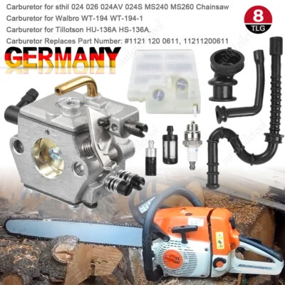 MARKENLOS Vergaser Kit für Stihl 026 MS260 MS240 240 Walbro WT-194 & Zündkerze Luftfilter