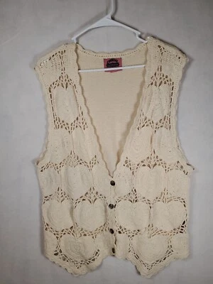 Vintage Cambridge Dry Goods Lg Button Sleeveless Cardigan Vest Crochet  - Image 1 of 4
