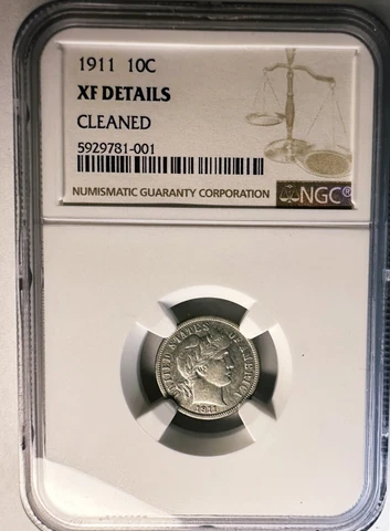 1911 Barber Dime  - NGC XF-details cleaned Cover