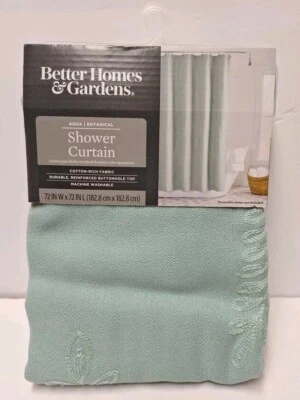 Better Homes & Gardens Aqua Botanical 72” x 72” cortina de ducha de algodón - NUEVO Foto 1 de 4