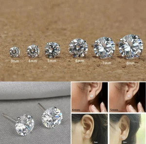 925 Sterlingsilber Knorpel Tragus Ohrring Beschichtet Kubik Zirkonia Runde Nieten - Bild 1 von 5