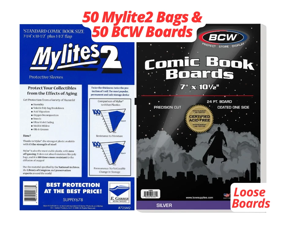 E. GERBER 50 Mylites 2 Mil Mylar Comic Book Bags and Boards (BCW) Standard/Silver Size