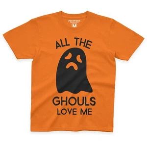 All The Ghouls Love Me Funny Halloween Tshirts Boys Ghost T Shirt Top Fall Cute - Picture 1 of 15