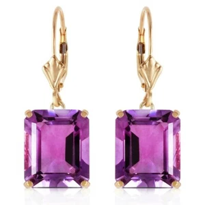 13 Carat 14K Solid Gold Leverback Earrings Purple Amethyst Genuine Gemstone - Picture 1 of 4