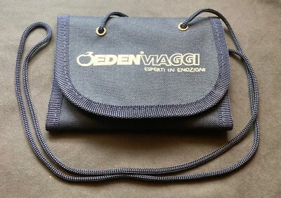 Portafogli portadocumenti passaporto Eden Viaggi tela blu ripiegabile con laccio - Immagine 1 di 3