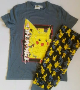 Pokemon Schlafanzug Pyjama Grau Gelb Kurzarm Langbeinig Pikachu - Bild 1 von 4