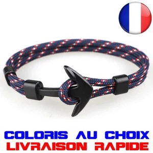 Bracelet Homme Femme Corde Bijoux Ancre Noir Marin Nautique Idée Cadeau Garçon - Picture 1 of 13