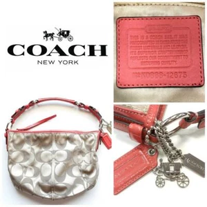 COACH Signature TOTE Shoulder Bag PURSE Hobo MEDIUM Canvas & Pink Leather Strap - Picture 1 of 6