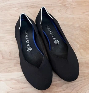 Rothy’s The Flat Damenschuhe Größe 8 US schwarz mit weißer runder Spitze Slipper flache Schuhe - Bild 1 von 9