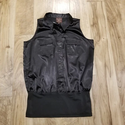 New UnderCover Agent by Kathleen Kirkwood Black Satin Sleeveless Blouse Top Sz L - Image 1 of 4