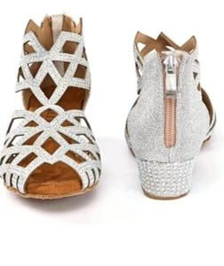 WUAILIM Womens Ballroom Rhinestone Dance Shoes, Latin Salsa BachataSilver Sz 8.5 - Picture 1 of 8