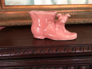 SHAWNEE POTTERY PUPPY DOG ON BOOT-VINTAGE LUSCIOUS PINK COLOR - Picture 1 of 7