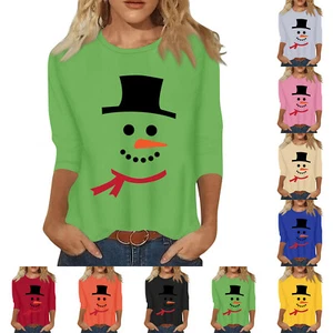 3/4 Sleeve Shirts For Women Easter Print Graphic Tees Blouses Casual Plus Size - Picture 1 of 39