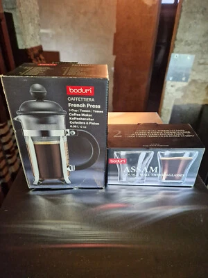 Cafetière à piston Bodum French Press verre Inox avec tasses borosilicate - Photo 1/2