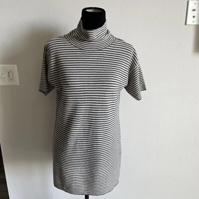 Vestido túnica a rayas gris lana merino Eileen Fisher cuello falso talla PS Foto 1 de 4