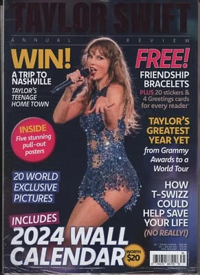 TAYLOR SWIFT ANNUAL REVIEW MAGAZINE 2023 + POSTERS + 2024 CALENDAR - Image 1 of 2