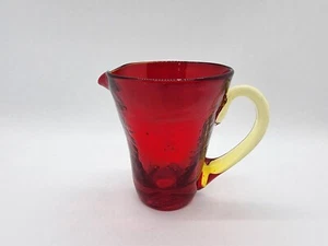 Mini Red Crackle Glass Pitcher With Applied Amber Handle - Picture 1 of 7