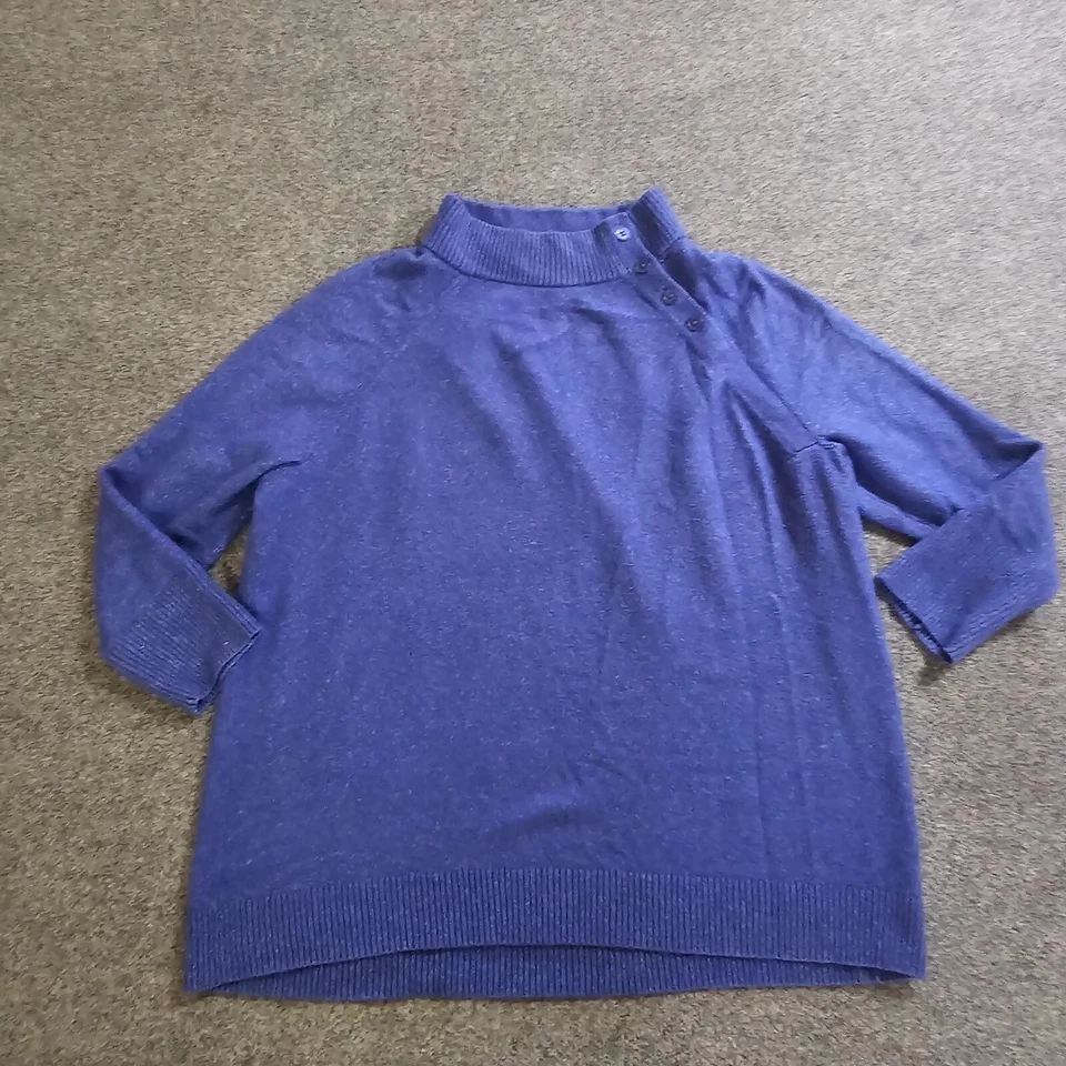 Talbots Sweater Top Womens 2X Blue Turtleneck Buttons 3/4 Sleeve Soft Casual - Image 1 of 4