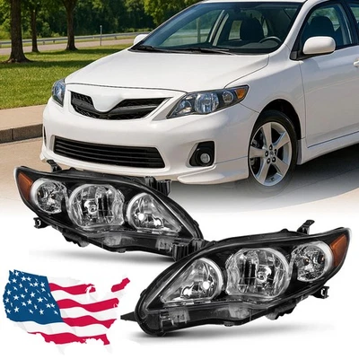 Fit 2011 2012 2013 Toyota Corolla Headlights Replacement Headlamps Left+Right - Image 1 of 4