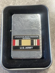 Military Brush Lighter Iragi Freedom US Army Vet  Chrome. This design from 1932 - Picture 1 of 2