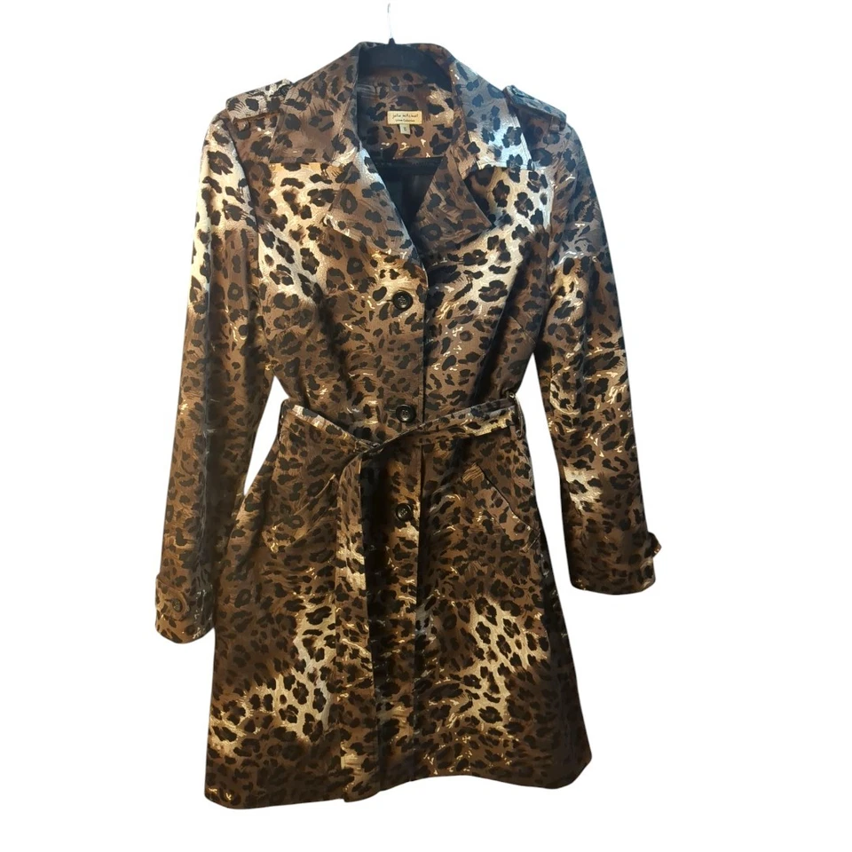 J Mitchell леопард подпоясанный Тренч / дождевик животное печати Sz 10/M - Изображение 1 из 4